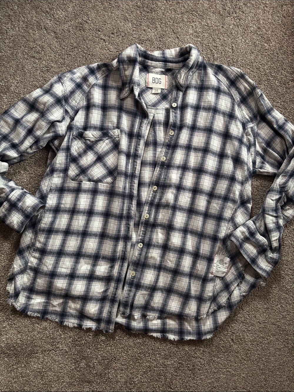 BDG woman’s Navy and White Plaid Button-Down Shirt